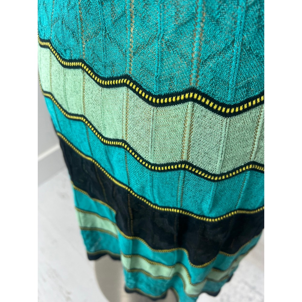 M Missoni Teal Green Black Zigzag Knit V-Neck Sleeveless Midi Dress IT 40 - Picture 7 of 8